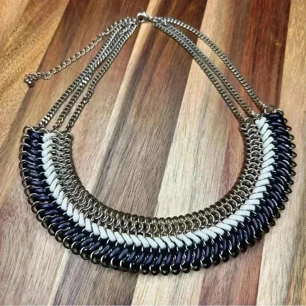 Two Tone Leather Chainmail Statement Necklace - image 1